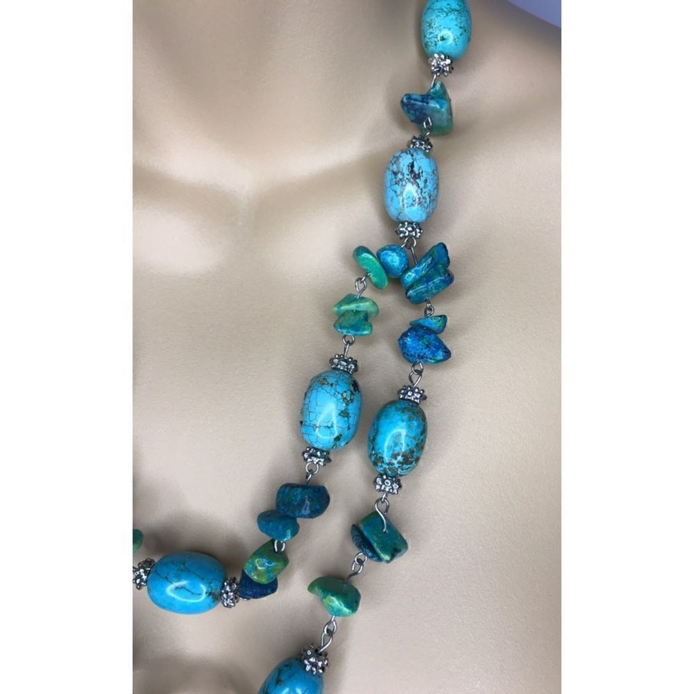 Turquoise Look Double Strand Necklace - Picture 4 of 6